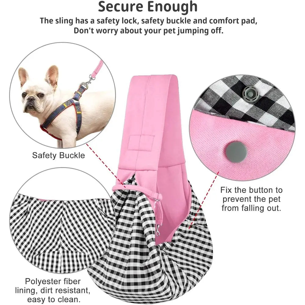 Reversible Hands-Free Pet Carrier Sling Bag for Small Dogs & Cats – Comfortable Outdoor Travel Tote, Pink, Non-Adjustable Strap