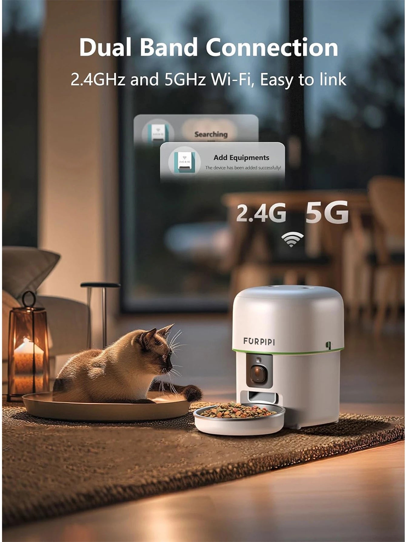 1080P HD Camera Smart Pet Feeder – 5G WiFi Automatic Kibble Dispenser with Tuya App Control for Cats & Dogs.