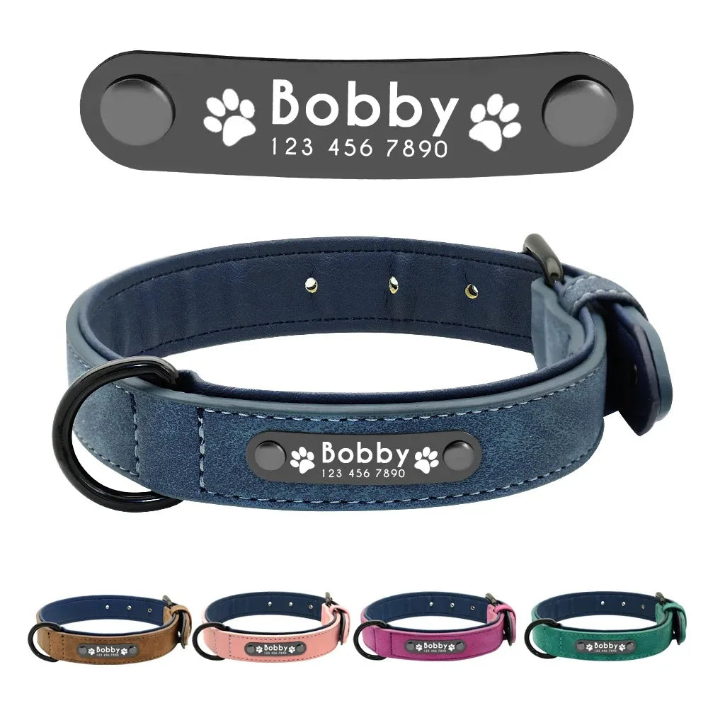 Personalized Leather Dog Collar – Custom Name ID Tag Collar for Small, Medium & Large Dogs, Durable Adjustable Pet Accessory.