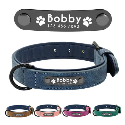 Personalized Leather Dog Collar – Custom Name ID Tag Collar for Small, Medium & Large Dogs, Durable Adjustable Pet Accessory.