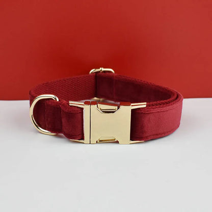 Velvet Dog Collar & Leash Set – Free Custom Engraving for Medium & Large Dogs, Stylish Pet Necklace Collar Accessory.
