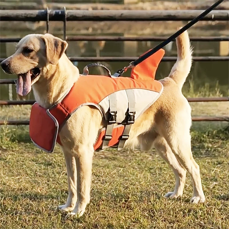 Shark Fin Dog Life Jacket – Adjustable Pet Swimming Safety Vest for Dogs, Buoyancy Aid for Pool, Surfing & Water Activities.