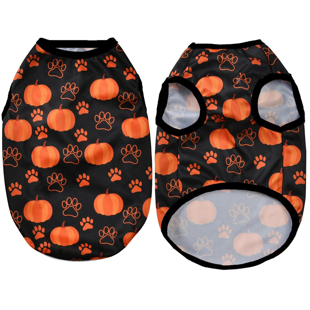 Halloween Pumpkin Print Pet Vest – Autumn Costume Shirt for Small & Medium Dogs, Chihuahuas, Pugs & French Bulldogs