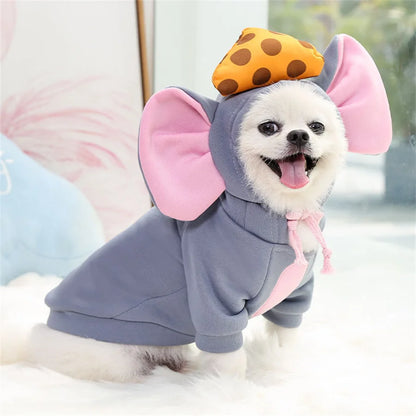 Mouse Dog Hoodie Costume – Thick Warm Winter Cosplay Sweatshirt for Small & Medium Dogs.