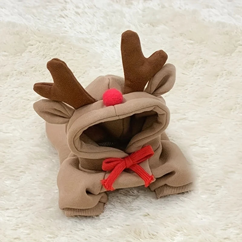 Christmas Reindeer Dog Hoodie – Deer Antlers Hooded Sweater for Small & Medium Dogs.