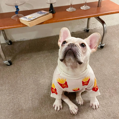French Fries Print Pet Sweater – Soft Cotton Autumn & Winter Clothing for Small & Medium Dogs, Cute Warm Pet Outfit.