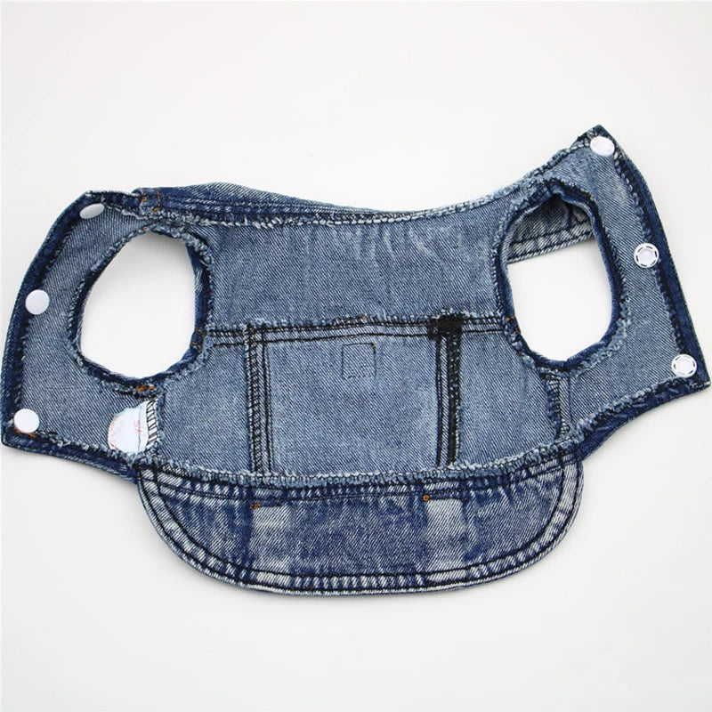 Dog Denim Jean Jacket – Cool Washable Harness Vest Outfit for Small Dogs, Puppies & Cats.