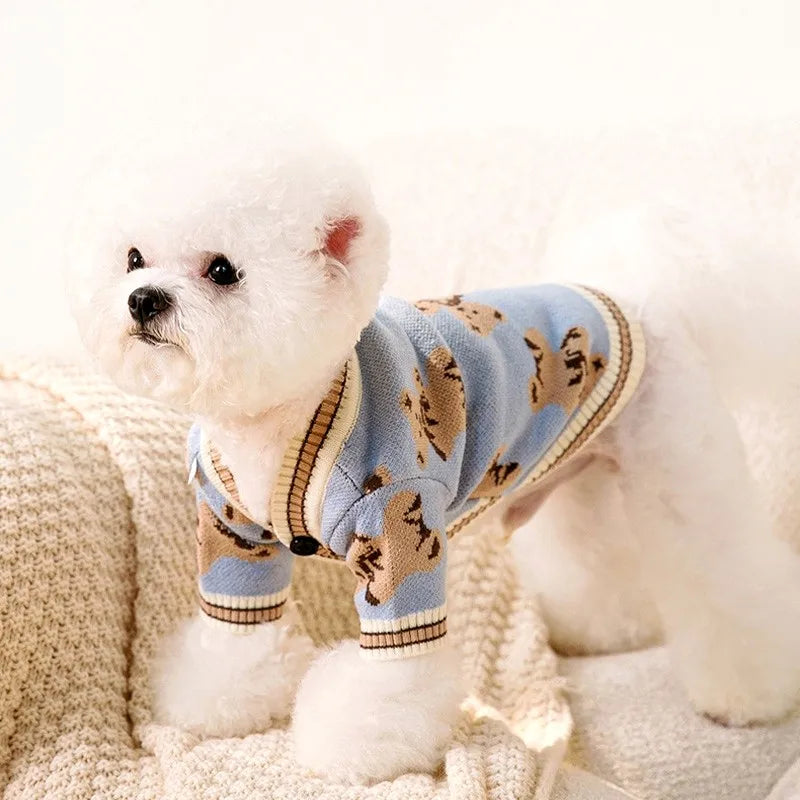 Luxury Pet Striped Cardigan Sweater – Warm Coat for puppies, Stylish Winter Pet Outfit.