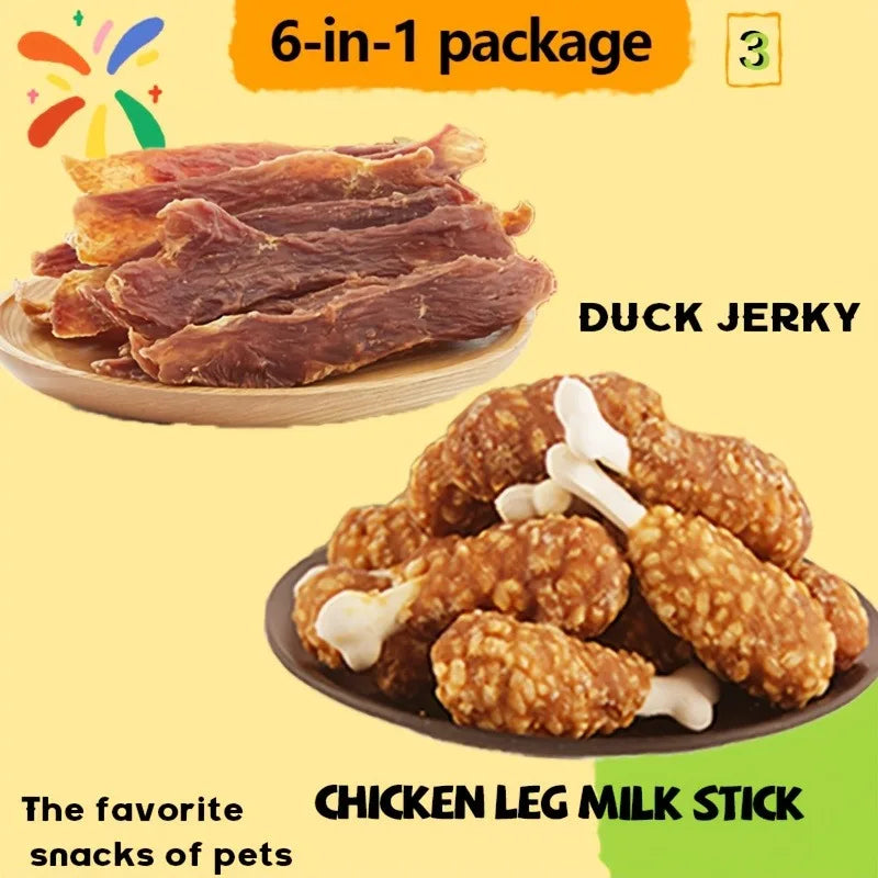 Mixed Flavor Dog Treat Variety Pack (1–1.2 lb), Cheese Duck Jerky, Chicken Milk Jerky & Duck Jerky, High-Protein, Low-Fat, Long-Lasting Chews for Training Rewards.