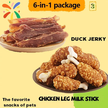 Mixed Flavor Dog Treat Variety Pack (1–1.2 lb), Cheese Duck Jerky, Chicken Milk Jerky & Duck Jerky, High-Protein, Low-Fat, Long-Lasting Chews for Training Rewards.