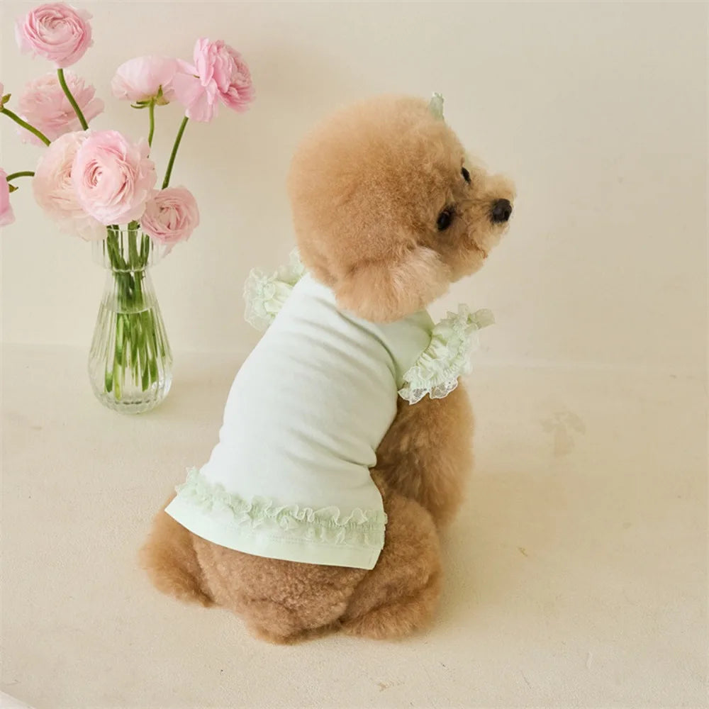 Lace Pet Summer Vest Dress – Soft Breathable Flying Sleeve Outfit for Cats & Dogs, Cute Puppy Base Skirt Clothing.
