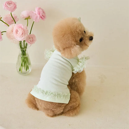 Lace Pet Summer Vest Dress – Soft Breathable Flying Sleeve Outfit for Cats & Dogs, Cute Puppy Base Skirt Clothing.