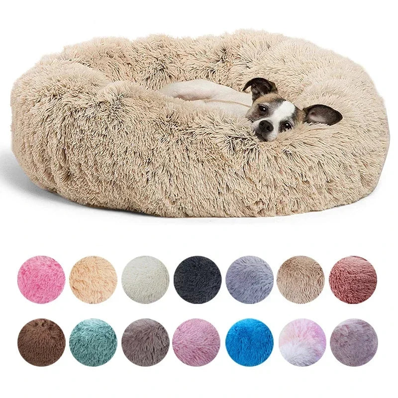 Round Plush Pet Bed – Super Soft Winter Warm Sleeping Bed for Cats & Dogs, Available in 6 Sizes (40–90cm) for Small to Large Pets.