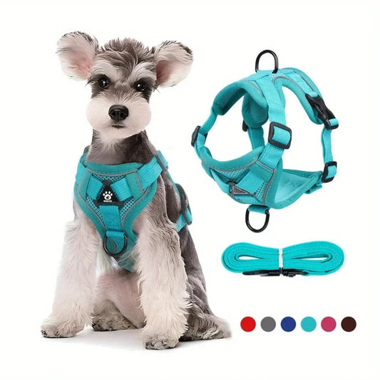 No-Pull Dog Harness & Leash Set – Adjustable Reflective Pet Vest Harness for Small Dogs & Cats, Comfortable Walking Chest Strap Lead.