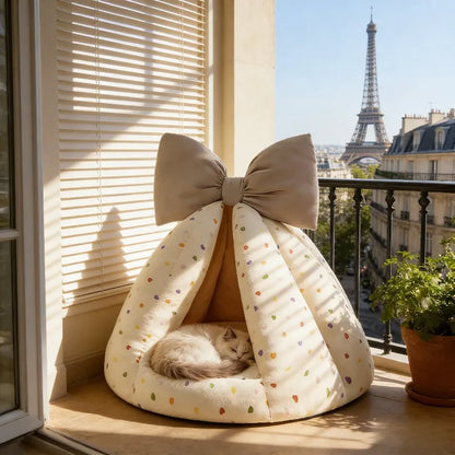Small Dog Enclosed Bed Warm Cozy All Season House Soft Pet Bed for Dogs.