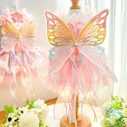 Colorful Butterfly Princess Pet Dress – Breathable Soft Wedding Skirt Outfit for Dogs & Cats, Cute Clothing for Special Occasions.