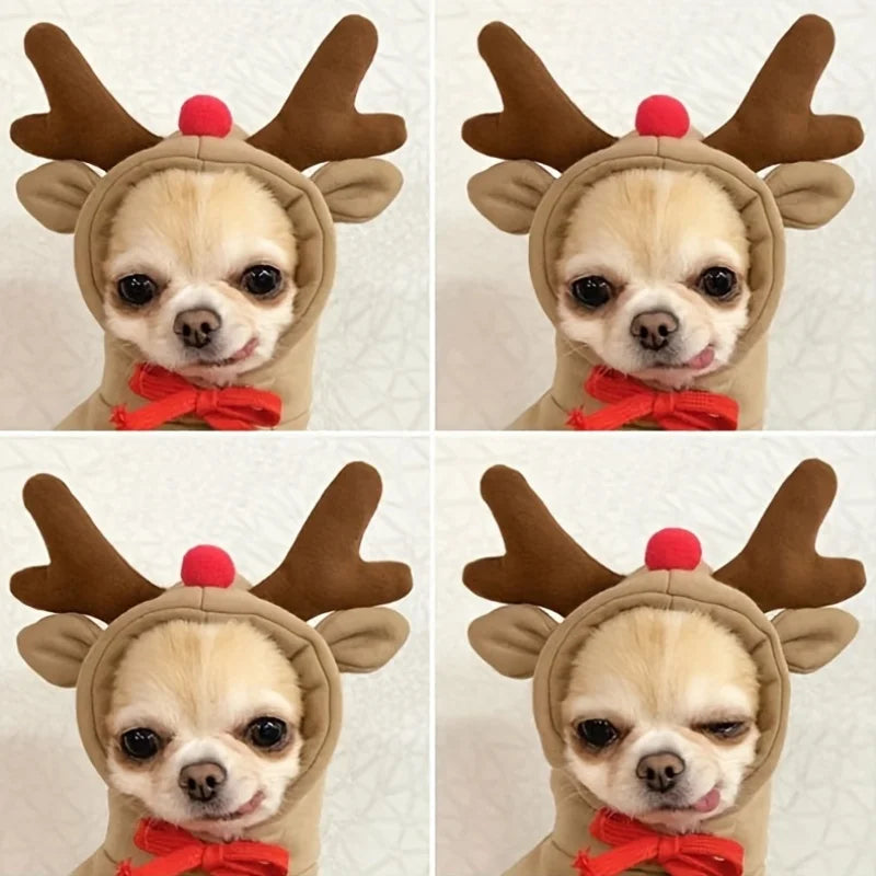 Christmas Reindeer Dog Hoodie – Deer Antlers Hooded Sweater for Small & Medium Dogs.