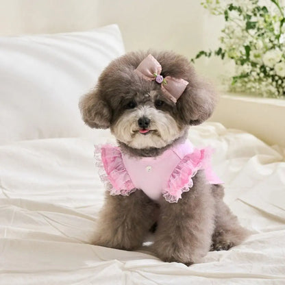 Lace Pet Summer Vest Dress – Soft Breathable Flying Sleeve Outfit for Cats & Dogs, Cute Puppy Base Skirt Clothing.
