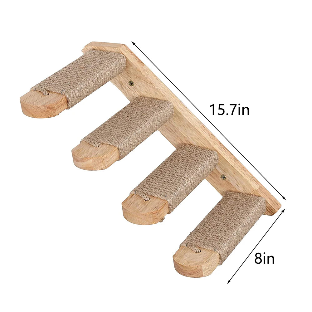 Wall-Mounted Cat Climbing Shelf – 4-Step Stairway with Sisal Scratching Post, Jumping Platforms & Cat Tree Furniture for Indoor Cats.