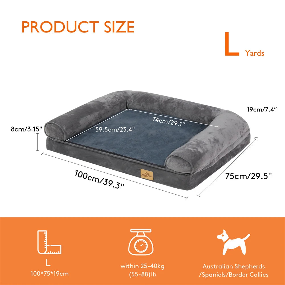 XL–XXL Orthopedic Memory Foam Dog Bed – Calming Plush Sofa with Waterproof Removable Cover for Small, Medium & Large Dogs.