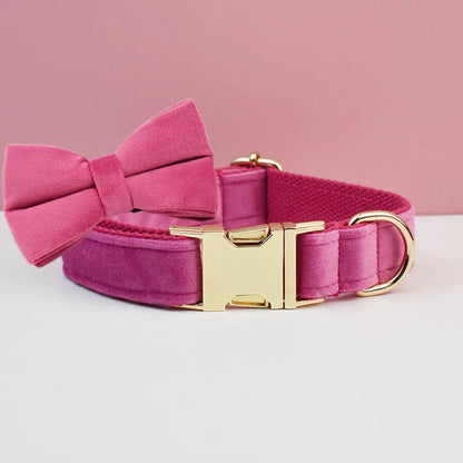 Velvet Dog Collar & Leash Set – Free Custom Engraving for Medium & Large Dogs, Stylish Pet Necklace Collar Accessory.