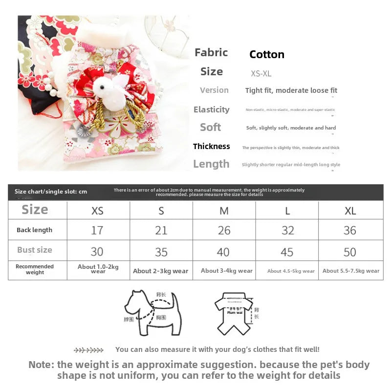 Princess Cherry Blossom Kimono Dress for Dogs & Cats – Romantic Cotton-Padded Pet Outfit for Small Dogs, Teddy Breeds & Cats.