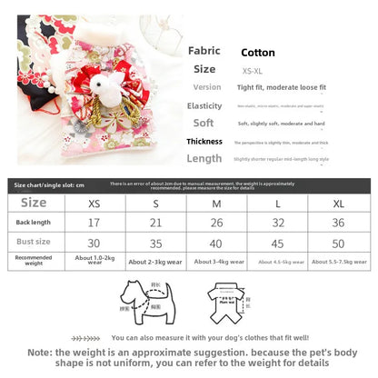 Princess Cherry Blossom Kimono Dress for Dogs & Cats – Romantic Cotton-Padded Pet Outfit for Small Dogs, Teddy Breeds & Cats.