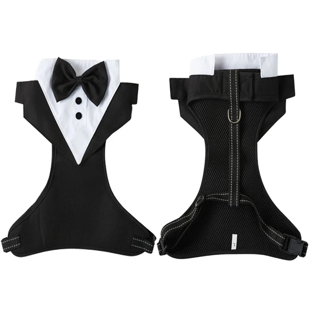Formal Dog Suit Costume – Black Wedding Tuxedo Jacket with Bow Tie for Small Dogs, Elegant Prince Ceremony Outfit for Special Occasions.