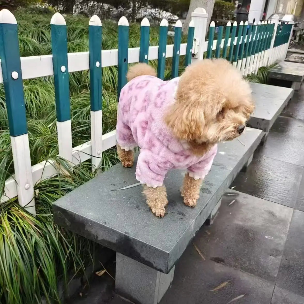 Fleece-Lined Pet Jumpsuit – Thick Warm Winter & Autumn Four-Legged Clothing for Small & Medium Dogs (Teddy, Poodle) & Cats.