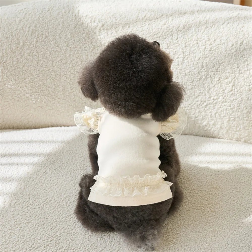 Lace Pet Summer Vest Dress – Soft Breathable Flying Sleeve Outfit for Cats & Dogs, Cute Puppy Base Skirt Clothing.