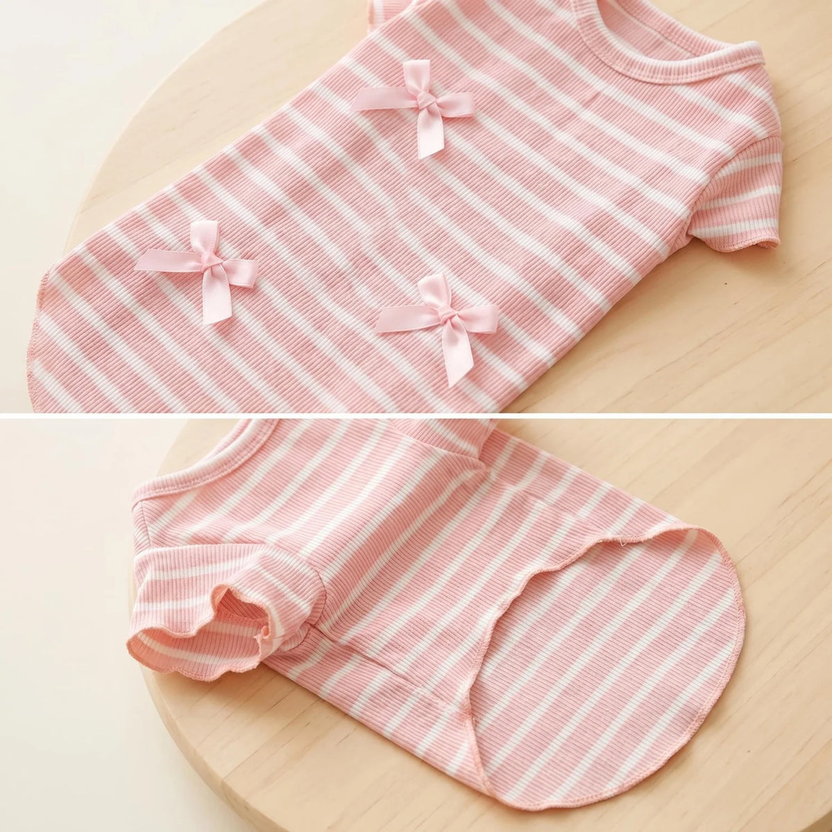 Striped Bow Tie Pet T-Shirt – Soft Ice Silk Breathable Spring & Summer Shirt for Small Dogs & Cats.
