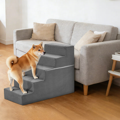 JHK 3–5 Step Foam Dog Stairs Ramp – Non-Slip Right-Angled Pet Ladder for Small Dogs and Cats, Indoor Climbing Steps for Beds & Sofas.