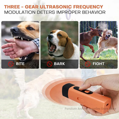 Rechargeable Ultrasonic Dog Repeller – Anti-Barking Training Device with LED Flashlight for Safe Dog Deterrent & Behavior Control.