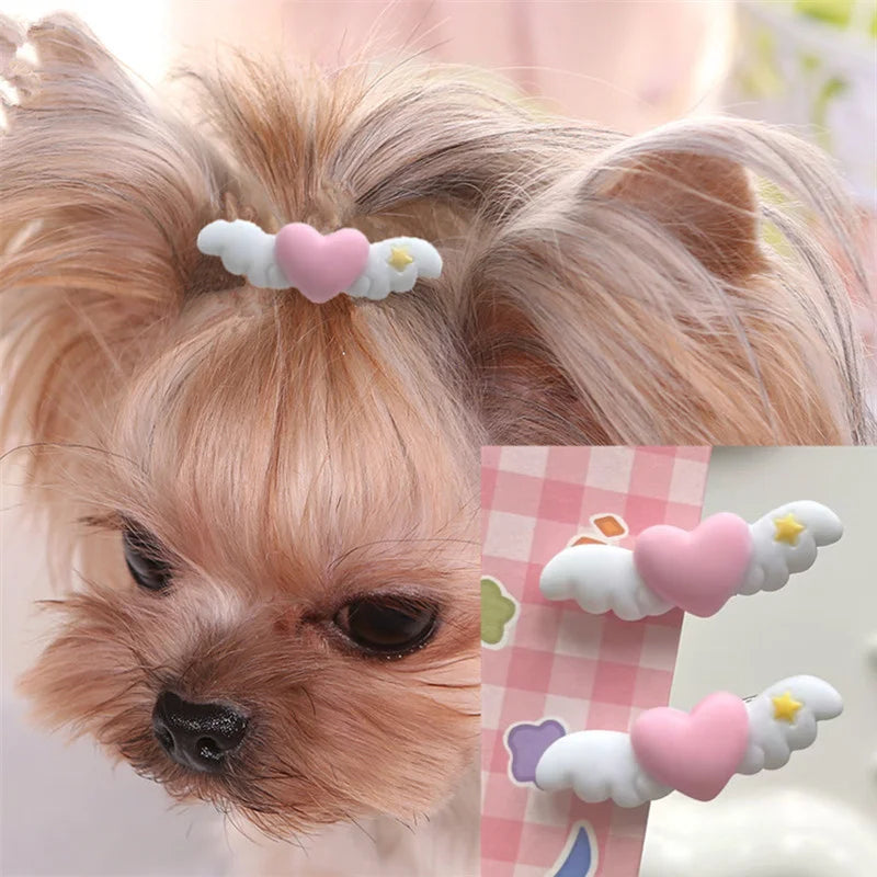 Cartoon Heart Wings Pet Hair Clips – Cute Bow Hairpins for Dogs & Cats, Adorable Hair Accessories.