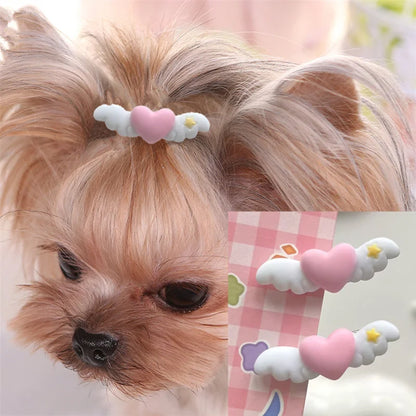 Cartoon Heart Wings Pet Hair Clips – Cute Bow Hairpins for Dogs & Cats, Adorable Hair Accessories.