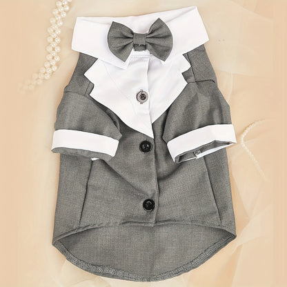 Formal Pet Suit Shirt – Wedding Costume with Bow Tie for Small Dogs & Cats, Elegant Dress-Up Outfit.