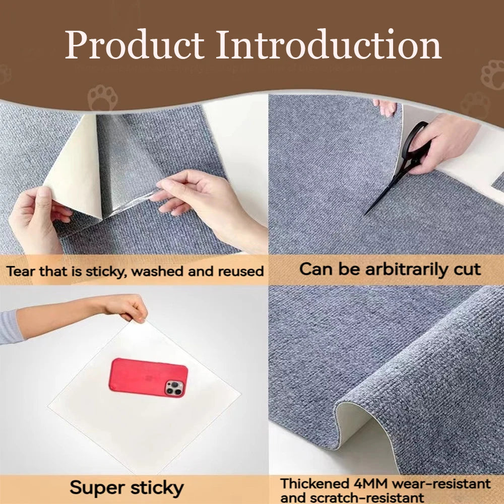 Self-Adhesive Cat Scratching Mat – Trimmable DIY Scratch Carpet for Walls, Corners & Sofas, Durable Furniture Protector for Cats.