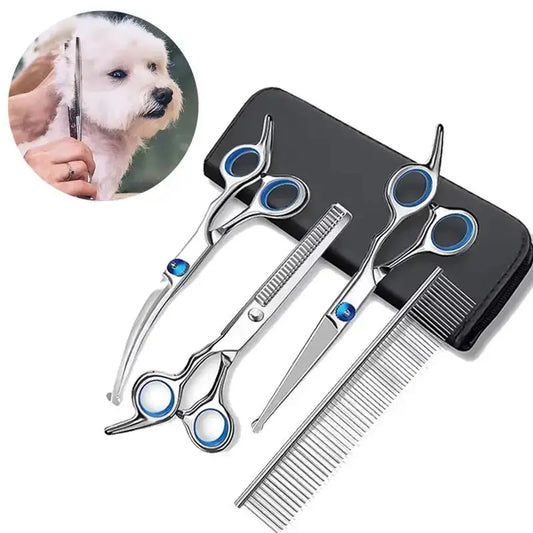 4PCS Pet Grooming Scissors Set – Safe Round-Tip Stainless Steel Dog Grooming Shears for Precision Trimming, Ambidextrous Design.