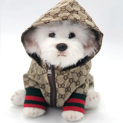 Autumn & Winter Patterned Pet Jacket – Fashionable Designer Windbreaker Coat for Dogs, Puppies & Kittens.