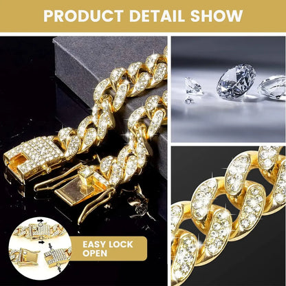 Diamond Cuban Link Pet Collar – Stylish Metal Chain Walking Collar with Secure Buckle for Dogs & Cats, Luxury Jewelry Accessory.