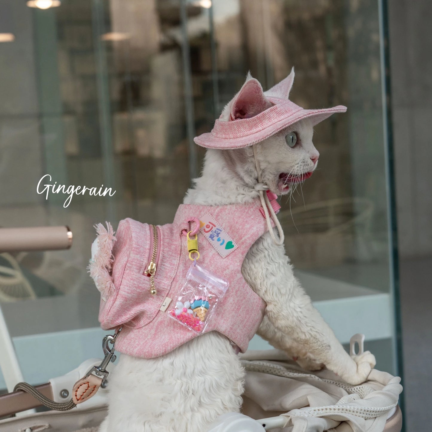 Handmade Luxury Cat Carrier Backpack – Cute Pink Travel Pet Bag with Snack Pouch & Harness Vest for Sphynx, Devon Rex & Other Cats.