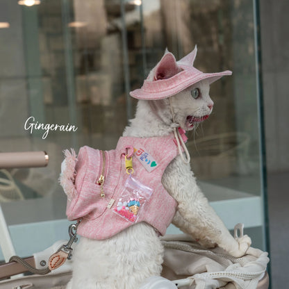 Handmade Luxury Cat Carrier Backpack – Cute Pink Travel Pet Bag with Snack Pouch & Harness Vest for Sphynx, Devon Rex & Other Cats.