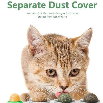 4-in-1 Rotating Catnip & Silver Vine Ball – Wall-Mounted Edible Cat Toy for Teeth Cleaning, Acne Prevention & Digestive Health.