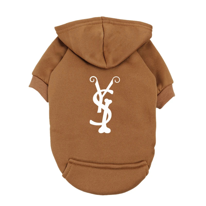 Trendy Puppy Hoodie – Blue Fleece Dog Sweatshirt with Fashion Logo, Warm Winter Outfit for Small & Medium Dogs.