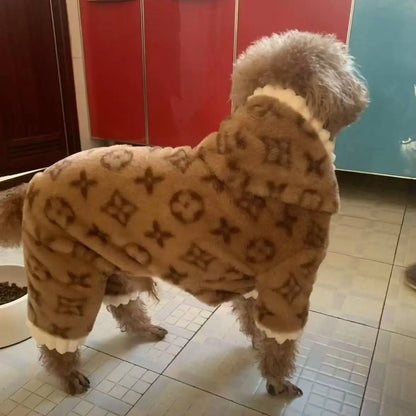 Fleece-Lined Pet Jumpsuit – Thick Warm Winter & Autumn Four-Legged Clothing for Small & Medium Dogs (Teddy, Poodle) & Cats.