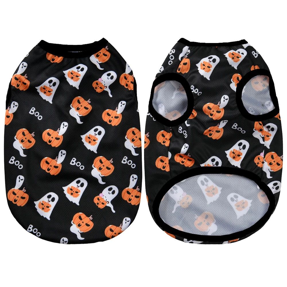 Halloween Pumpkin Print Pet Vest – Autumn Costume Shirt for Small & Medium Dogs, Chihuahuas, Pugs & French Bulldogs