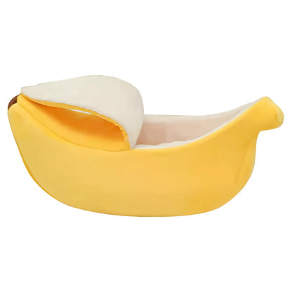 Banana-Shaped Covered Pet Bed for Cats and Small Dogs, Cozy 4-Season Sleeping Nest.