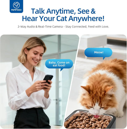 Automatic Cat Feeder with Camera – WiFi-Enabled, Two-Way Audio, Adjustable Angle, Easy-to-Clean Feeder for Cats & Small Dogs, Black.
