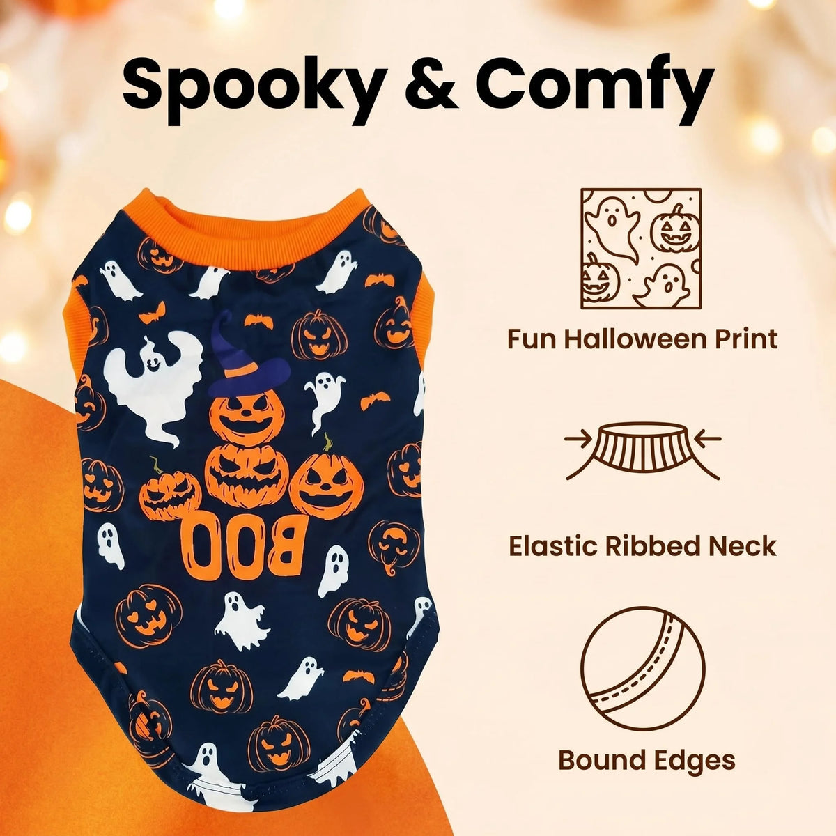 Halloween Pet T-Shirt – Soft Breathable Sleeveless Shirt for Small Dogs, Puppies & Cats.