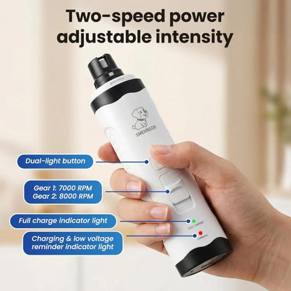 USB Rechargeable Pet Nail Grinder & Clipper – Quiet Dog & Cat Nail Trimmer with LED Light for Safe and Easy Grooming.
